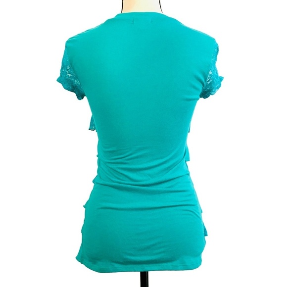 💙 5 for $25 - Zenana Outfitters Turquoise Lace Ruffle Top - Picture 2 of 2